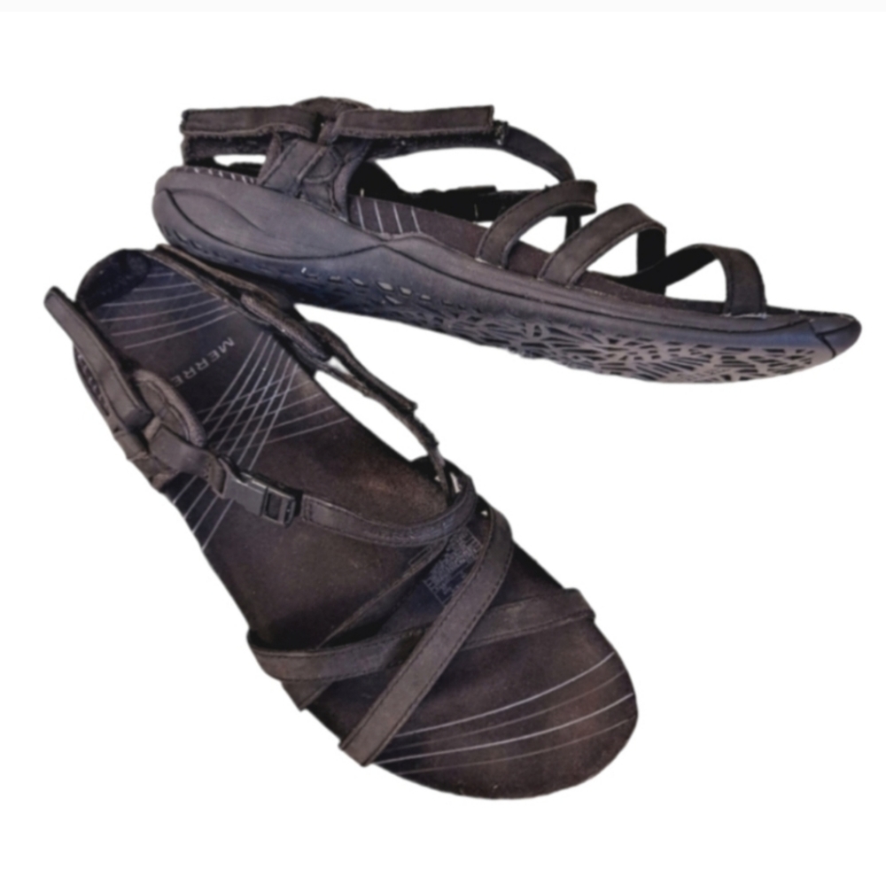Merrell Aster Bungee Women's Black Strappy Leather Performance Sandals sz8 - Picture 2 of 9